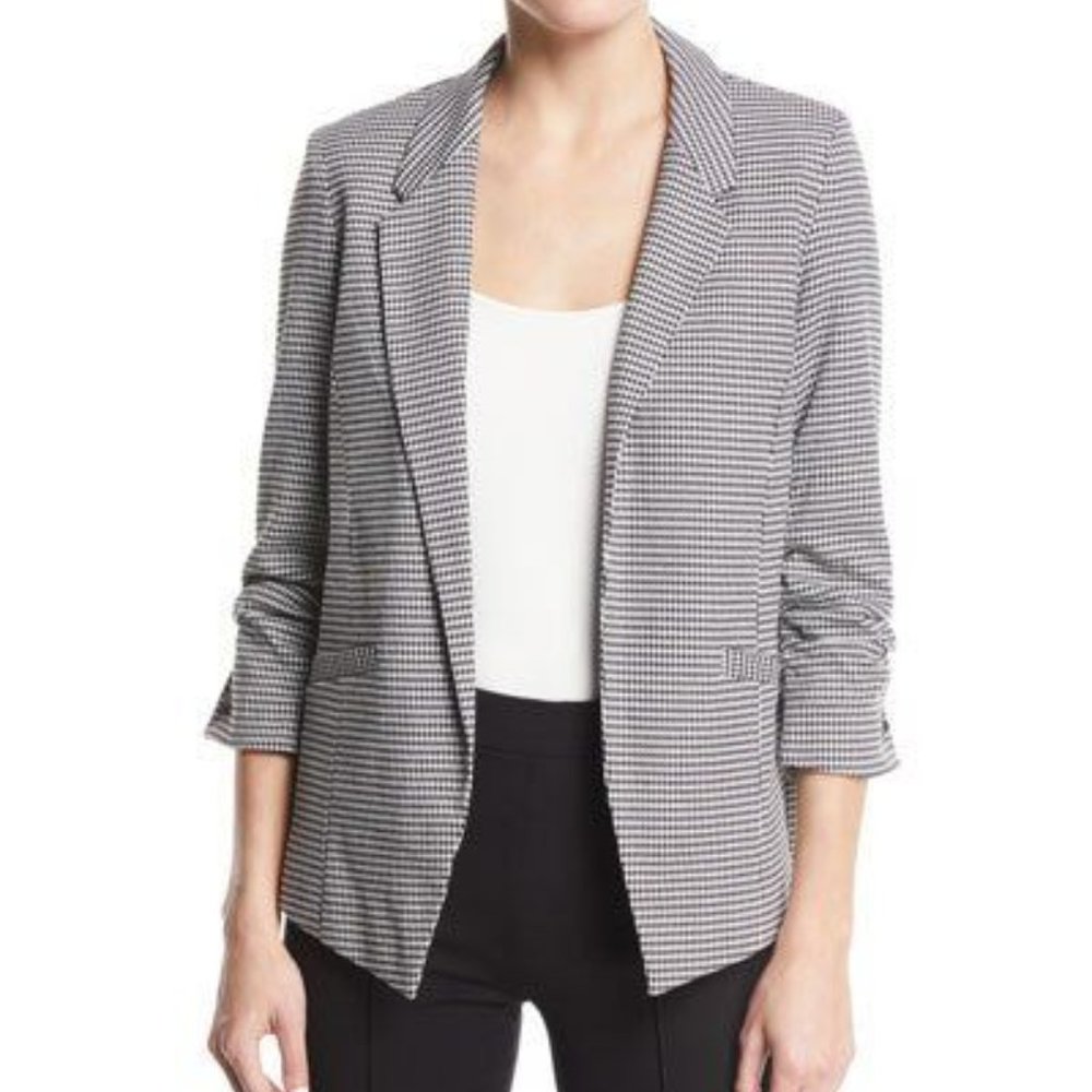 NWT Anna Cai Houndstooth Blazer Black/White Size Large ¾ Rouched Sleeves